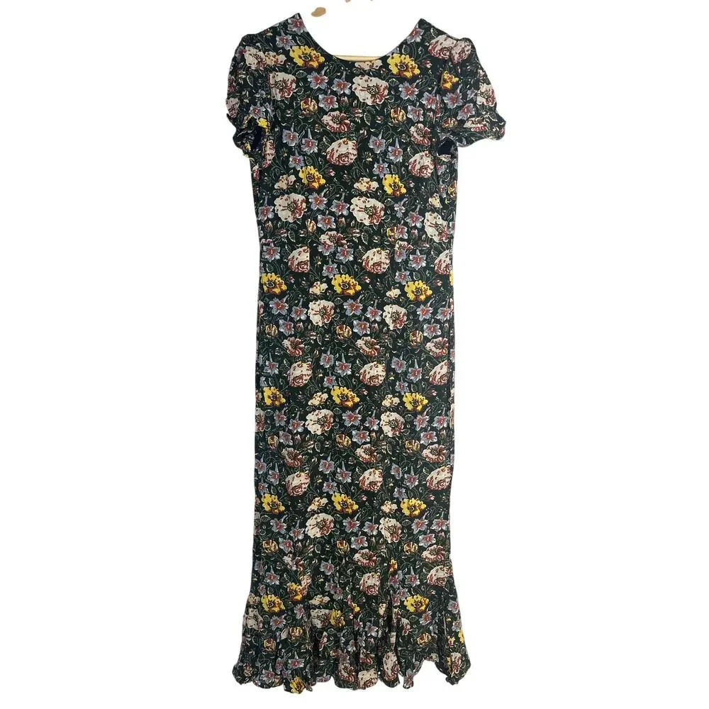 Rhode Lulani Dress Floral Print Short Sleeve Midi A-Line Blossoming Canopy 6